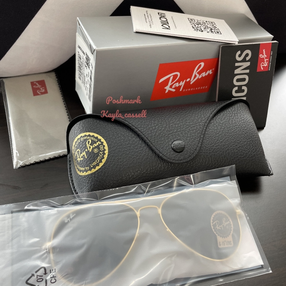 Ray-Ban Aviator Black Lenses RB3025 Gold Frame New - Picture 12 of 17